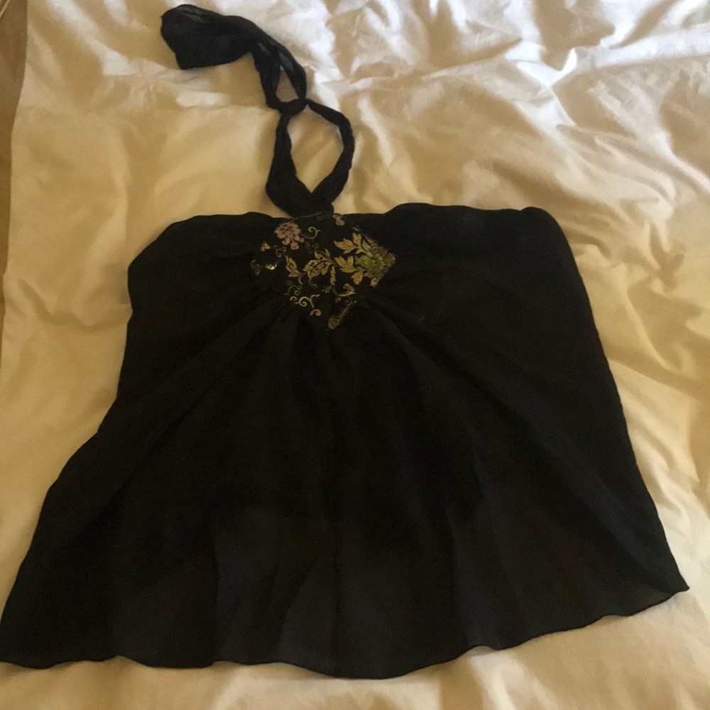 Justine Bateman flowy halter top